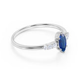 Pave 1.75 Carat Marquise Cut Peacock Blue Sapphire and Diamond 6 Prong Engagement Ring in White Gold