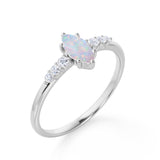 Pave 0.6 Carat Marquise Cut White Opal and Diamond 6 Prong Engagement Ring in White Gold