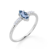 Pave 1.75 Carat Marquise Cut Aquamarine and Diamond 6 Prong Engagement Ring in White Gold