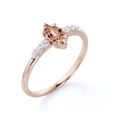 Pave 0.8 Carat Marquise Cut Pink Salmon Morganite and Diamond 6 Prong Engagement Ring in Rose Gold