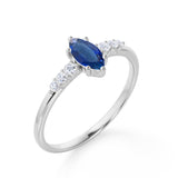 Pave 1.75 Carat Marquise Cut Peacock Blue Sapphire and Diamond 6 Prong Engagement Ring in White Gold