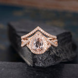 Infinity 2 ct Pear Morganite Antique Wedding Ring Set