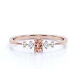 Dainty Oval Shape Prix Morganite and 5 Stone Diamond Tapered Shank Engagement Ring in Rose Gold