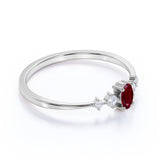 Dainty Oval Shape Ruby and 5 Stone Diamond Tapered Shank Engagement Ring in White Gold