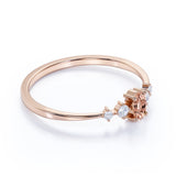 Dainty Oval Shape Prix Morganite and 5 Stone Diamond Tapered Shank Engagement Ring in Rose Gold
