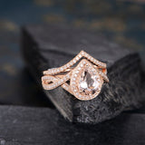 Infinity 2 ct Pear Morganite Antique Wedding Ring Set