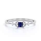 Bestselling 0.49 Carat Princess Cut Midnight Blue Sapphire and Diamond Petite Engagement Ring in White Gold