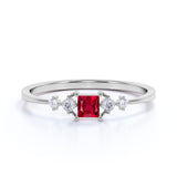 Bestselling 0.49 Carat Princess Cut Ruby and Diamond Petite Engagement Ring in White Gold