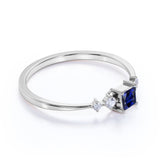 Bestselling 0.49 Carat Princess Cut Midnight Blue Sapphire and Diamond Petite Engagement Ring in White Gold