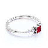 Bestselling 0.49 Carat Princess Cut Ruby and Diamond Petite Engagement Ring in White Gold