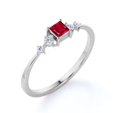 Bestselling 0.49 Carat Princess Cut Ruby and Diamond Petite Engagement Ring in White Gold