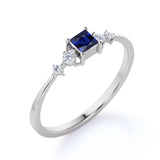 Bestselling 0.49 Carat Princess Cut Midnight Blue Sapphire and Diamond Petite Engagement Ring in White Gold