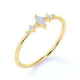 3 Stone Marquise Fire Opal and Diamond Vintage Stackable Ring Band in Solid 10k Yellow Gold