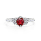 Exquisite 1.50 Carat Round Brilliant Cut Lab Ruby and Diamond Modern Art Deco Engagement Ring in White Gold