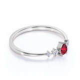 Petite 0.49 Carat Pear Ruby and 5 Stone Diamond Tapered Shank Engagement Ring in White Gold