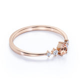 Petite 0.49 Carat Pear Salmon Morganite and 5 Stone Diamond Tapered Shank Engagement Ring in Rose Gold