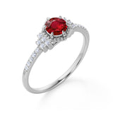 Exquisite 1.50 Carat Round Brilliant Cut Lab Ruby and Diamond Modern Art Deco Engagement Ring in White Gold