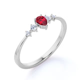 Petite 0.49 Carat Pear Ruby and 5 Stone Diamond Tapered Shank Engagement Ring in White Gold