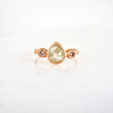 Trilogy 2.10 Carat Pear Shape Light Green and Champagne Diamond Bezel Engagement Ring in Rose Gold