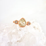 Trilogy 2.10 Carat Pear Shape Light Green and Champagne Diamond Bezel Engagement Ring in Rose Gold
