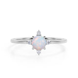 Limited Time Sale 1.45 Carat Round Cut Ethiopian Opal and 5 Stone Diamond Vintage Engagement Ring in White Gold