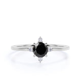 Limited Time Sale 0.75 Carat Round Cut Lab Black Diamond and 5 Stone Vintage Engagement Ring in White Gold