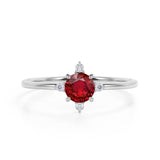 Limited Time Sale 1.45 Carat Round Cut Ruby and 5 Stone Diamond Vintage Engagement Ring in White Gold