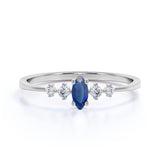 Minimalist 0.49 Carat Marquise Corn Blue Sapphire and Diamond Classic Engagement Ring in White Gold