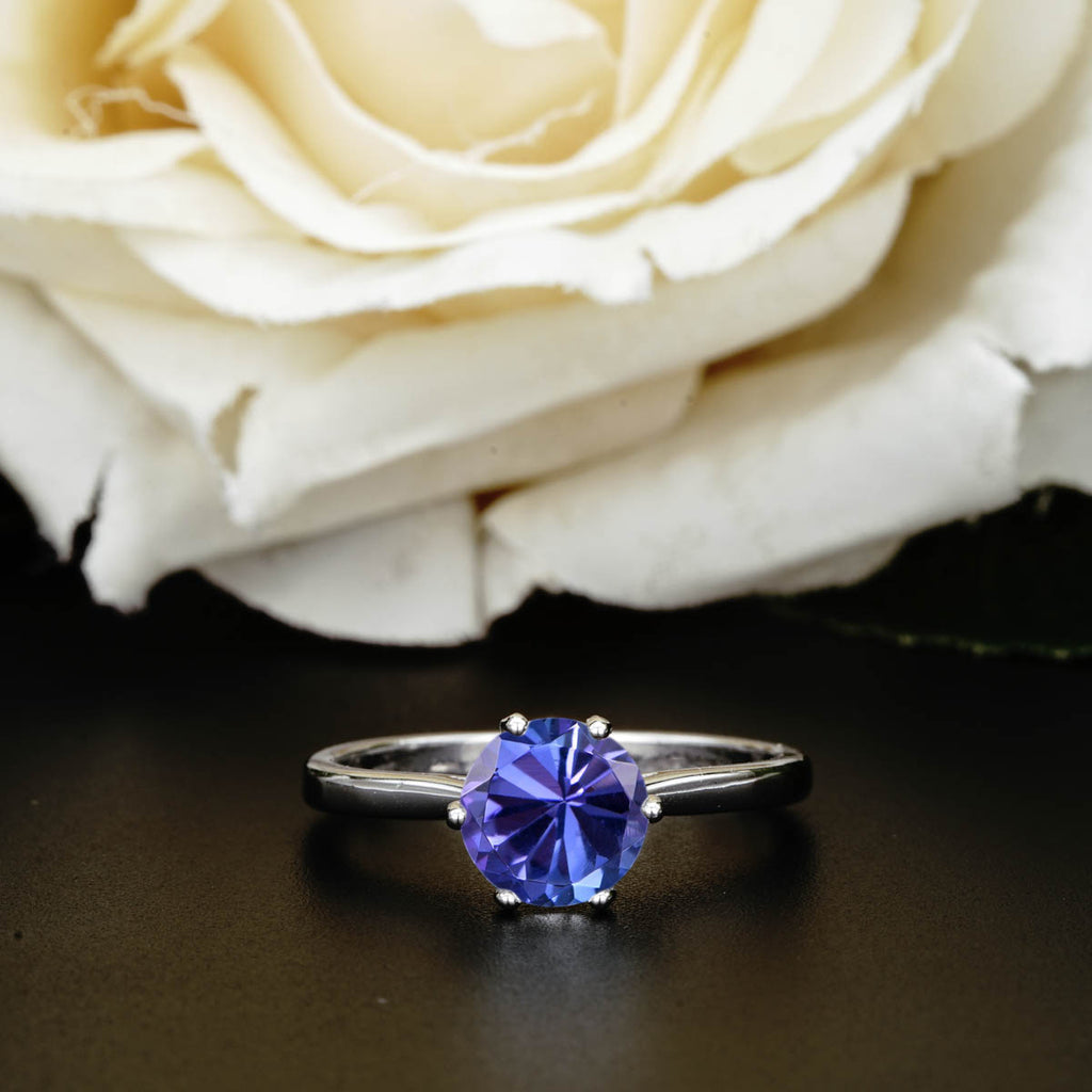 6 Prong 1 Carat Round Tanzanite Solitaire Engagement Ring in White Gold