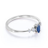 Minimalist 0.49 Carat Marquise Corn Blue Sapphire and Diamond Classic Engagement Ring in White Gold