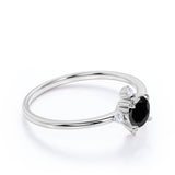 Limited Time Sale 0.75 Carat Round Cut Lab Black Diamond and 5 Stone Vintage Engagement Ring in White Gold
