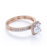 1.5 Carat Cushion Cut Moissanite Bridal Set in 18k Rose Gold Over Silver Art Deco Ring