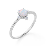 Limited Time Sale 1.45 Carat Round Cut Ethiopian Opal and 5 Stone Diamond Vintage Engagement Ring in White Gold