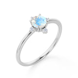 Limited Time Sale 1.45 Carat Round Cut Rainbow Moonstone and 5 Stone Diamond Vintage Engagement Ring in White Gold