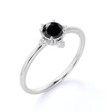 Limited Time Sale 0.75 Carat Round Cut Lab Black Diamond and 5 Stone Vintage Engagement Ring in White Gold