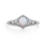 Crown 0.75 Ct Round Cut Lab Created Opal Engagement Ring