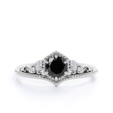 0.65 ct Round Lab Black Diamond Art Deco Engagement Ring