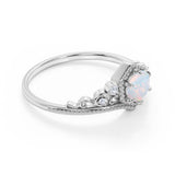 Crown 0.75 Ct Round Cut Lab Created Opal Engagement Ring