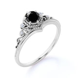 0.65 ct Round Lab Black Diamond Art Deco Engagement Ring