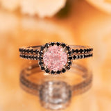 2 ct Round Morganite Halo Bridal Set