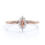 Petite Snowflake 0.50 Carat Marquise Cut Brazilian Morganite and Diamond Halo Engagement Ring in Rose Gold