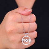 Round Frame Mom Moissanite Pendant Necklace in 18K White Gold over Silver