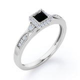 Infinity Milgrain - 1.15 Carat Princess Cut Black Diamond - Petite Pave Channel - Halo Engagement Ring in White Gold
