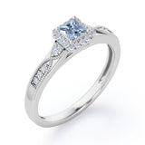 Infinity Milgrain - 1.15 Carat Princess Cut Aquamarine - Petite Pave Channel - Halo Engagement Ring in White Gold