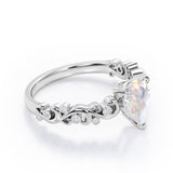 Vintage Style Scroll 0.5 carat Pear Moonstone and Diamond Engagement Ring in Rose Gold