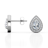 3 Prong Art Deco 1.10 Carat Pear Cut Certified Moissanite and Diamond Scallop Pave Stud Earrings in Rose Gold