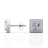 Art Deco 4 Prong 1.10 Carat Princess Cut Certified Moissanite and Diamond Surface Prong Ear Studs in Rose Gold