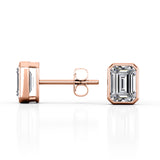Bezel Setting 1 Carat Emerald Cut Certified Moissanite Vintage Stud Earrings in Rose Gold