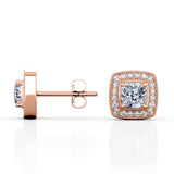 Milgrain Half Bezel Set 0.60 CT TDW Cushion Certified Lab Diamond Surface Prong Stud Earrings in Rose Gold