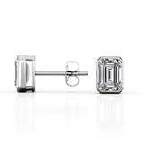Bezel Setting 1 Carat Emerald Cut Certified Moissanite Vintage Stud Earrings in Rose Gold